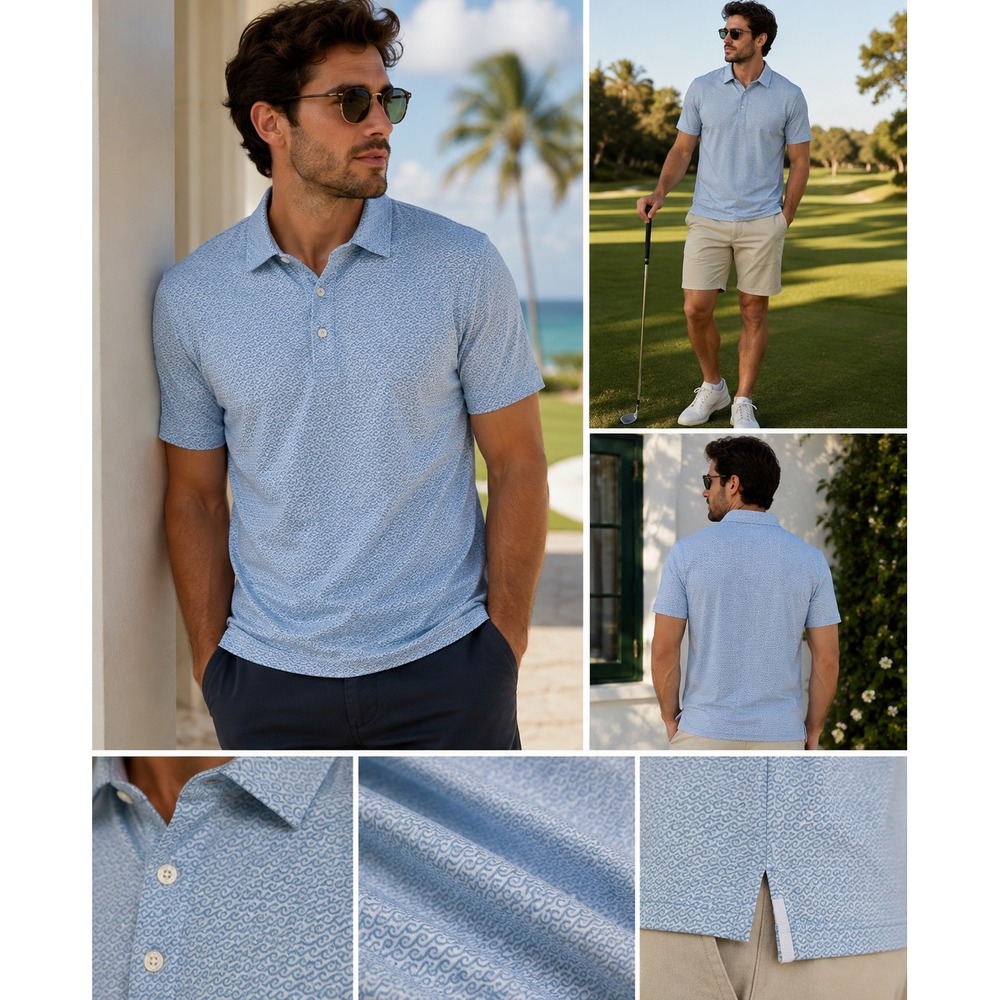 J.Crew Performance Polo Shirt Mens Small Blue Wave Print Golf CD925 SP25